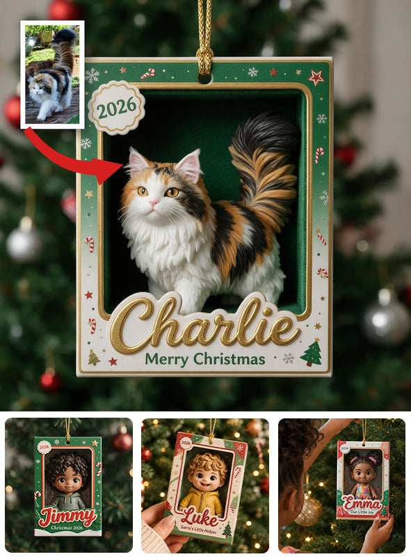 Personalized Fluffy Calico Maine Coon Cat 2026 Christmas Ornament, Custom Pet Lover Holiday Home Decor Gift