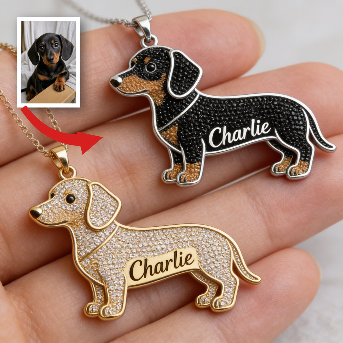Personalized Custom Name Dachshund Dog Shaped Metal Pendant Necklace, Unique Gift for Dachshund Lovers and Pet Owners