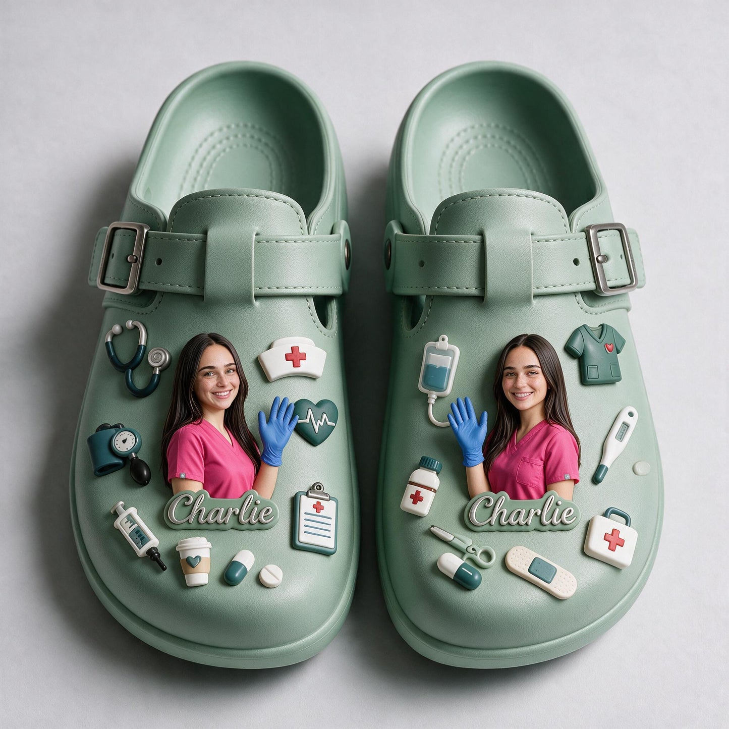 Personalized Nurse Life Arch Support Clogs, 3D Medical Charm Custom Footwear Gift for RN Healthcare Workers