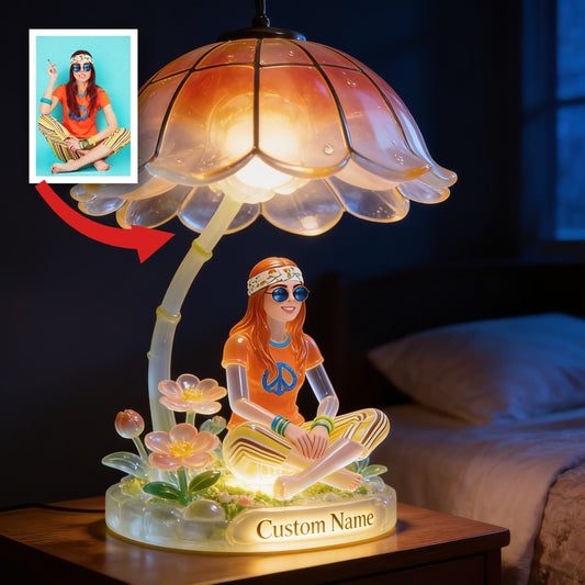 Lampe de Nuit LED Acrylique Personnalisée Femme Hippie avec Nom