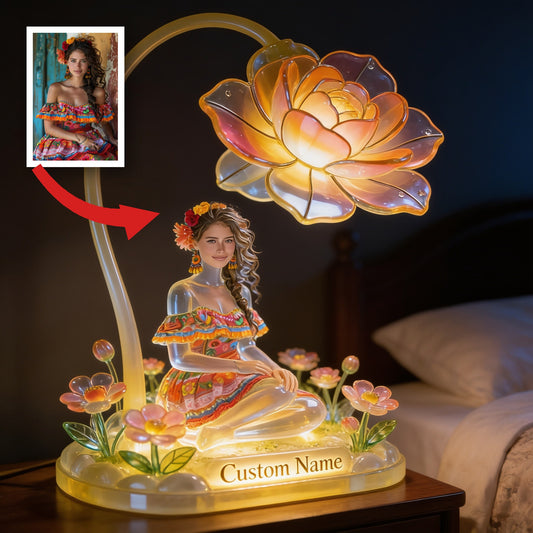 Lampe de Nuit LED Acrylique Personnalisée Femme Latina Art Floral