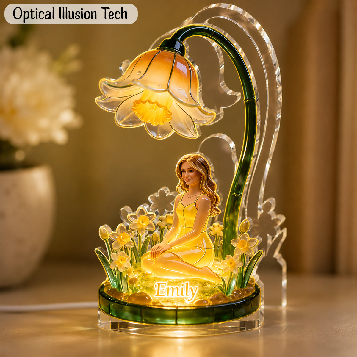 Personalized Smiling Latina Woman Acrylic LED Night Light, Custom Name Sentimental Gift for Grandma Bedroom Home Decor