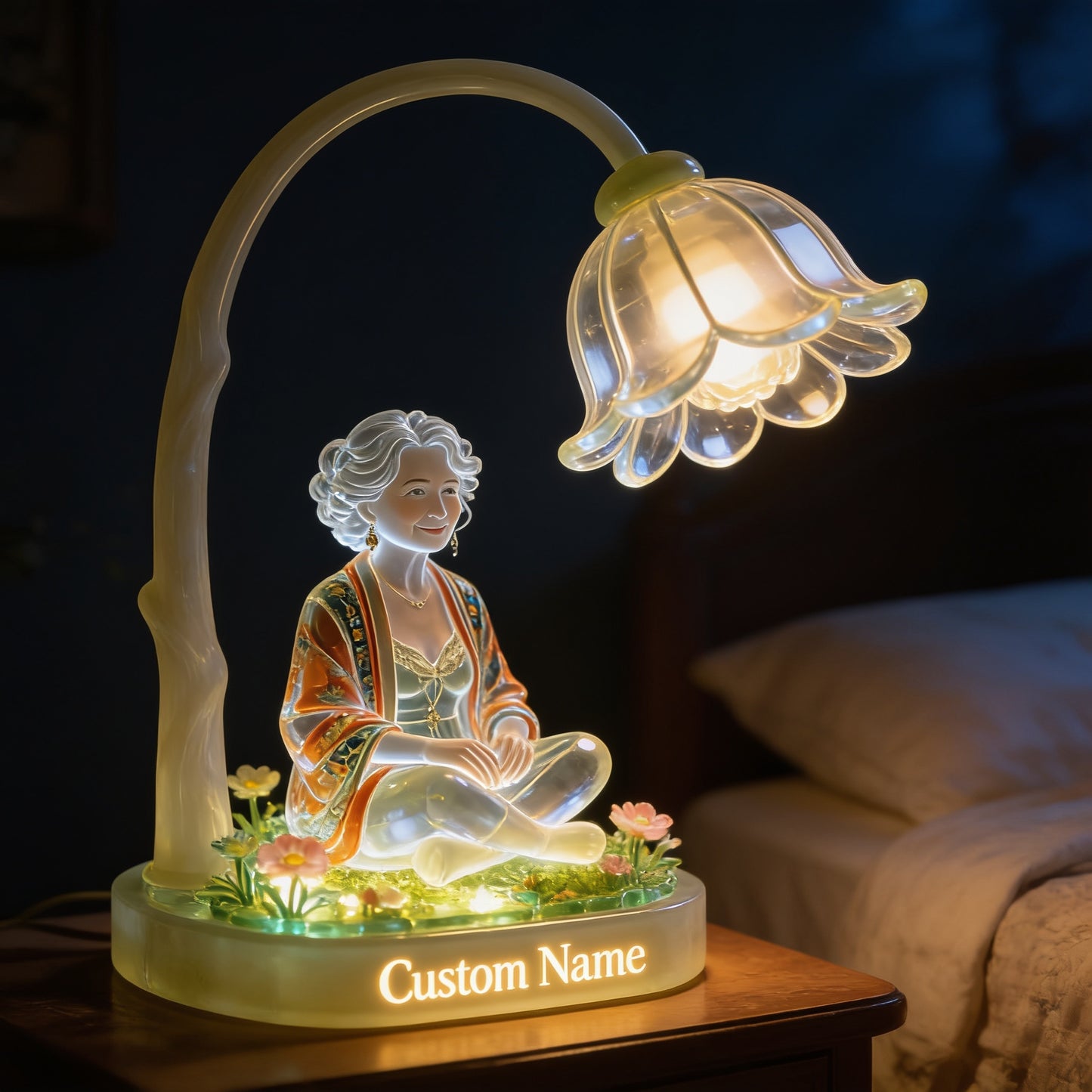Personalized Smiling Latina Woman Acrylic LED Night Light, Custom Name Sentimental Gift for Grandma Bedroom Home Decor