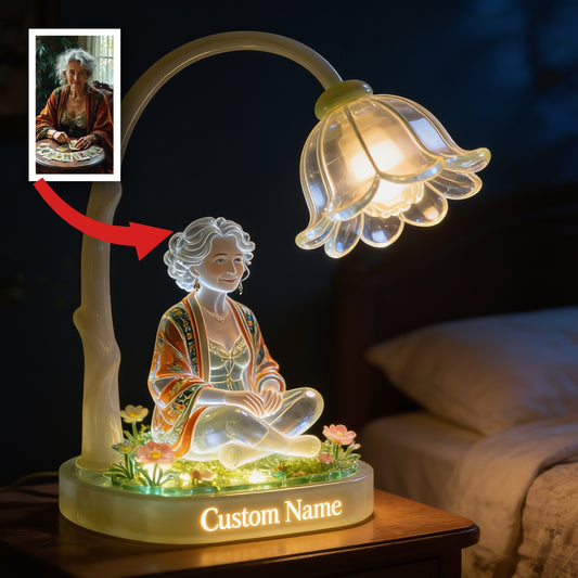 Lampe de Nuit LED Acrylique Personnalisée Femme Latina Souriante, Cadeau Sentimental pour Grand-Mère