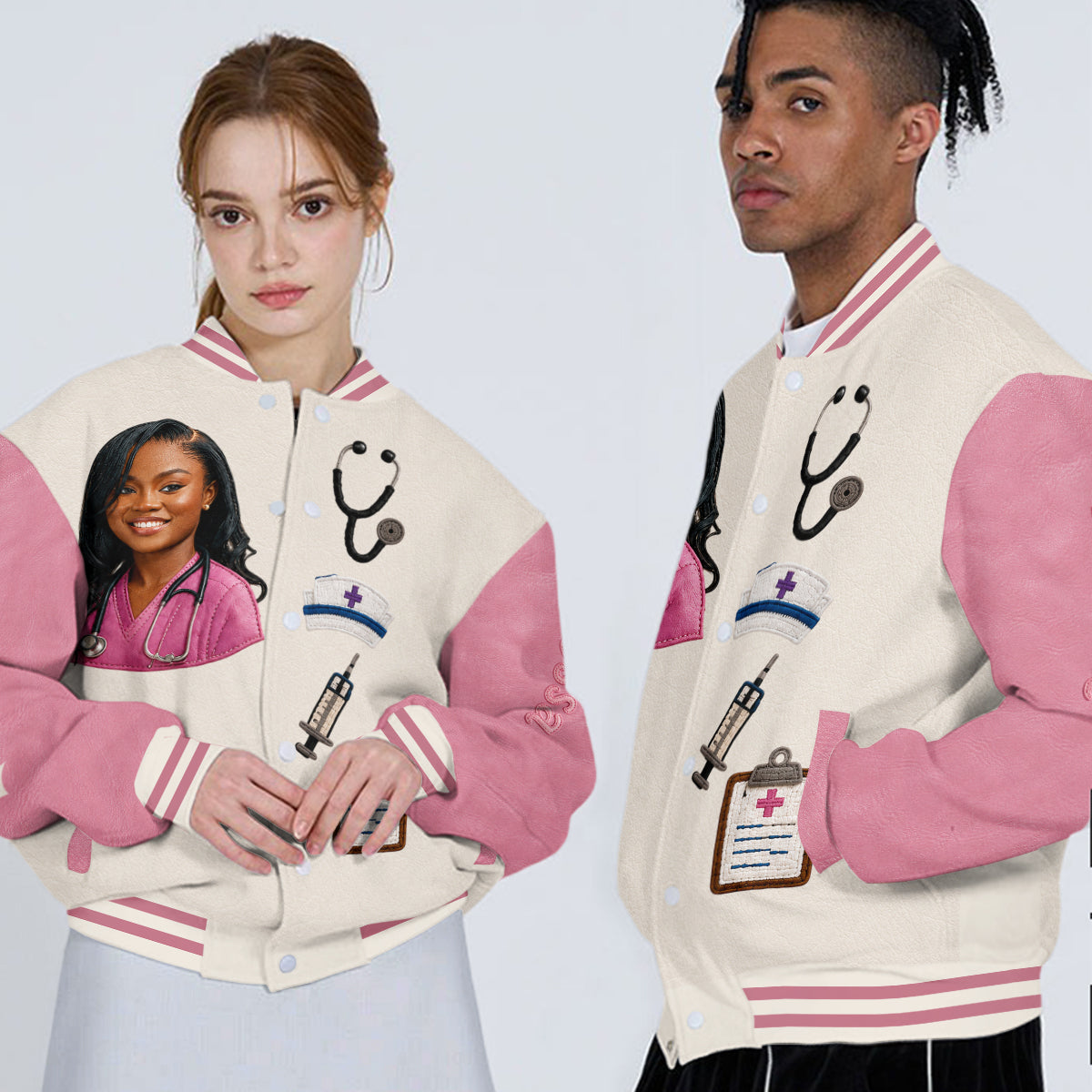 Personalized Latina Nurse Varsity Jacket, Thoughtful Nurse Appreciation Gift For Casual Work & Streetwear Outerwear