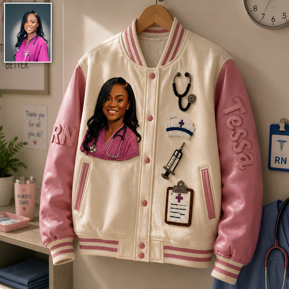 Personalized Black Nurse Varsity Jacket - Custom Medical Themed Appreciation Gift For Registered Nurse Healthcare Staff