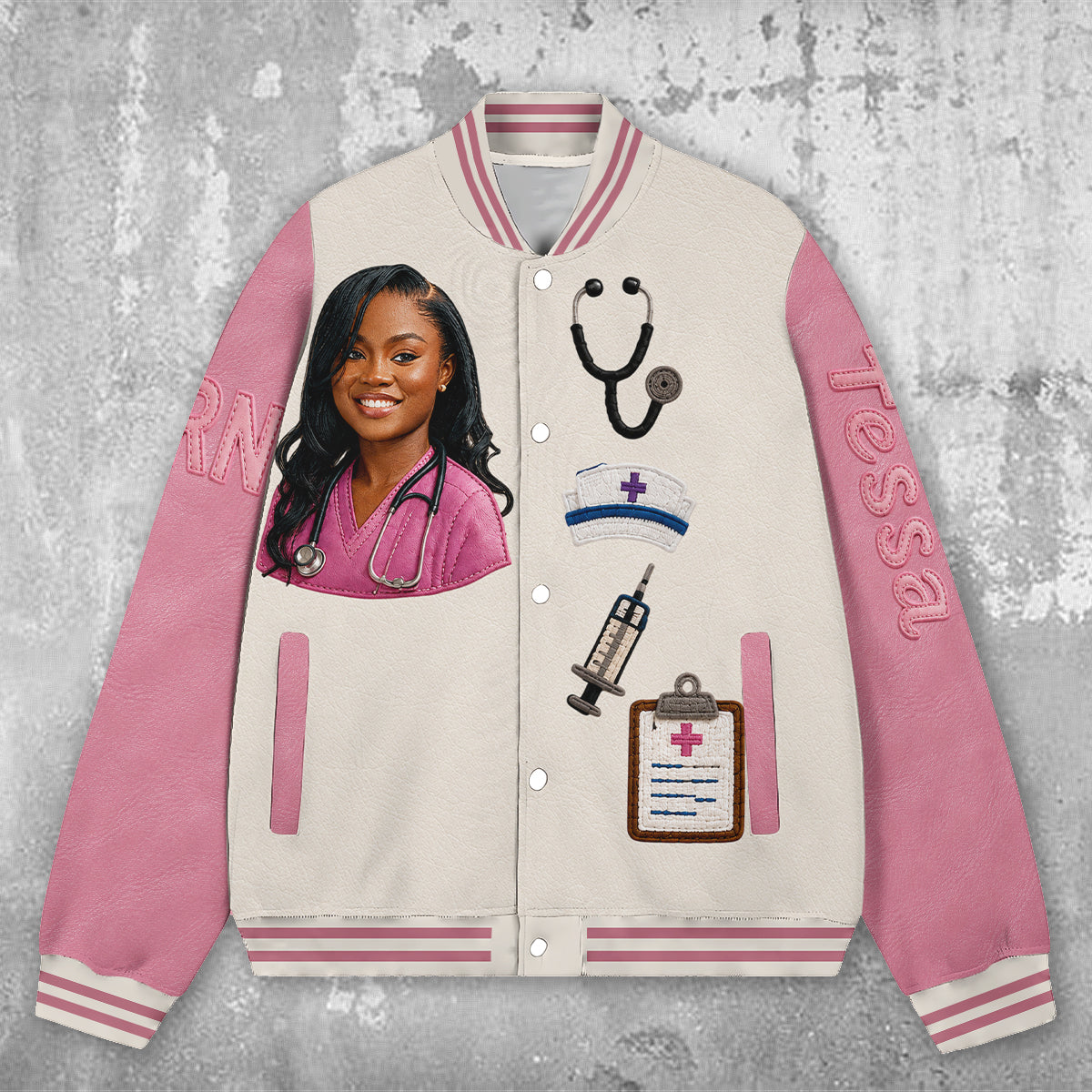 Personalized Black Nurse Varsity Jacket - Custom Medical Themed Appreciation Gift For Registered Nurse Healthcare Staff