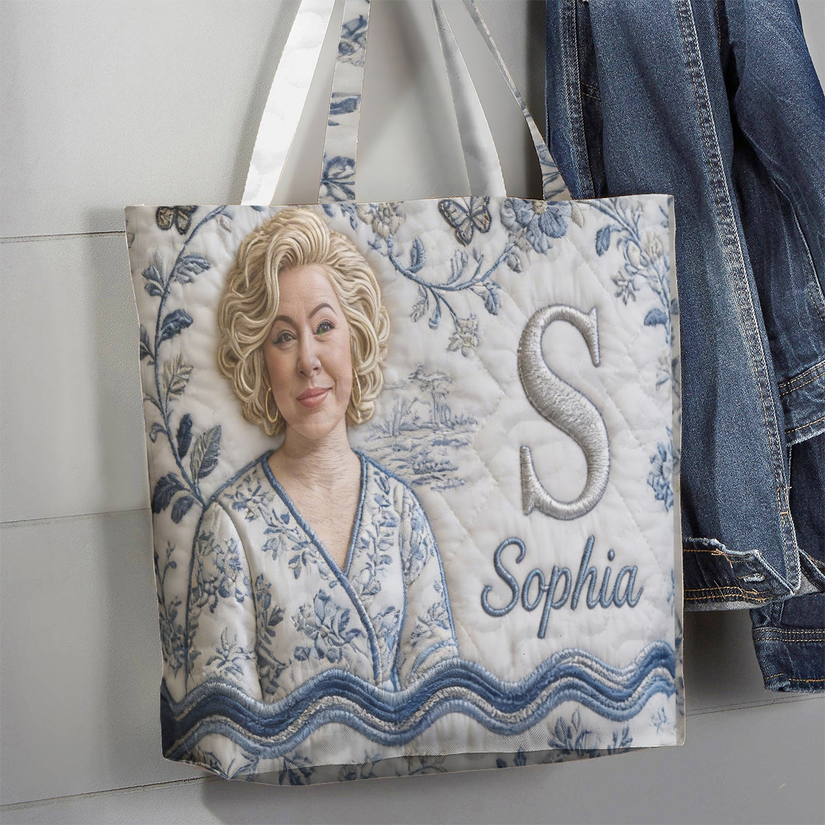 Personalized Custom Black Girl Portrait Monogram Quilted Tote Bag, Unique Self Love Gift for Everyday Use & Outings