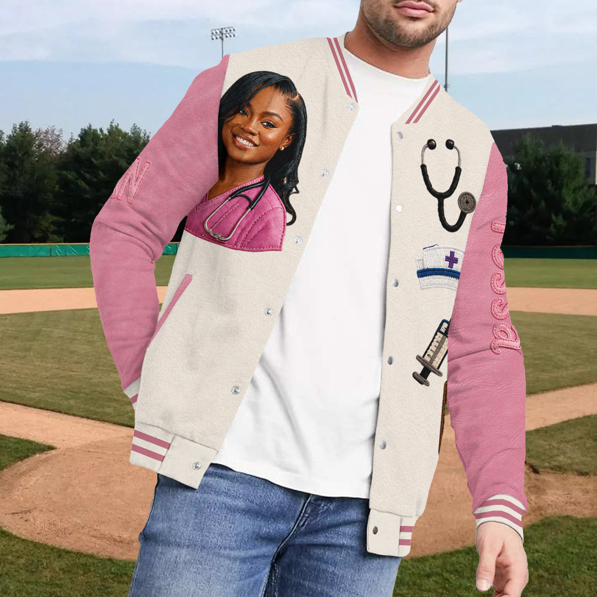 Personalized Embroidered Nurse Varsity Jacket, Custom CNA Appreciation Gift For Nurses, Nursing Graduation Casual Outerwear
