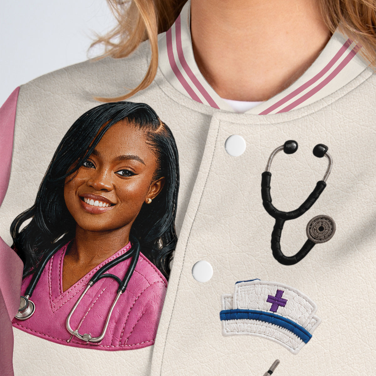 Personalized Male Nurse CNA Varsity Jacket, Custom Embroidered Healthcare Worker Appreciation Gift For Nursing Staff