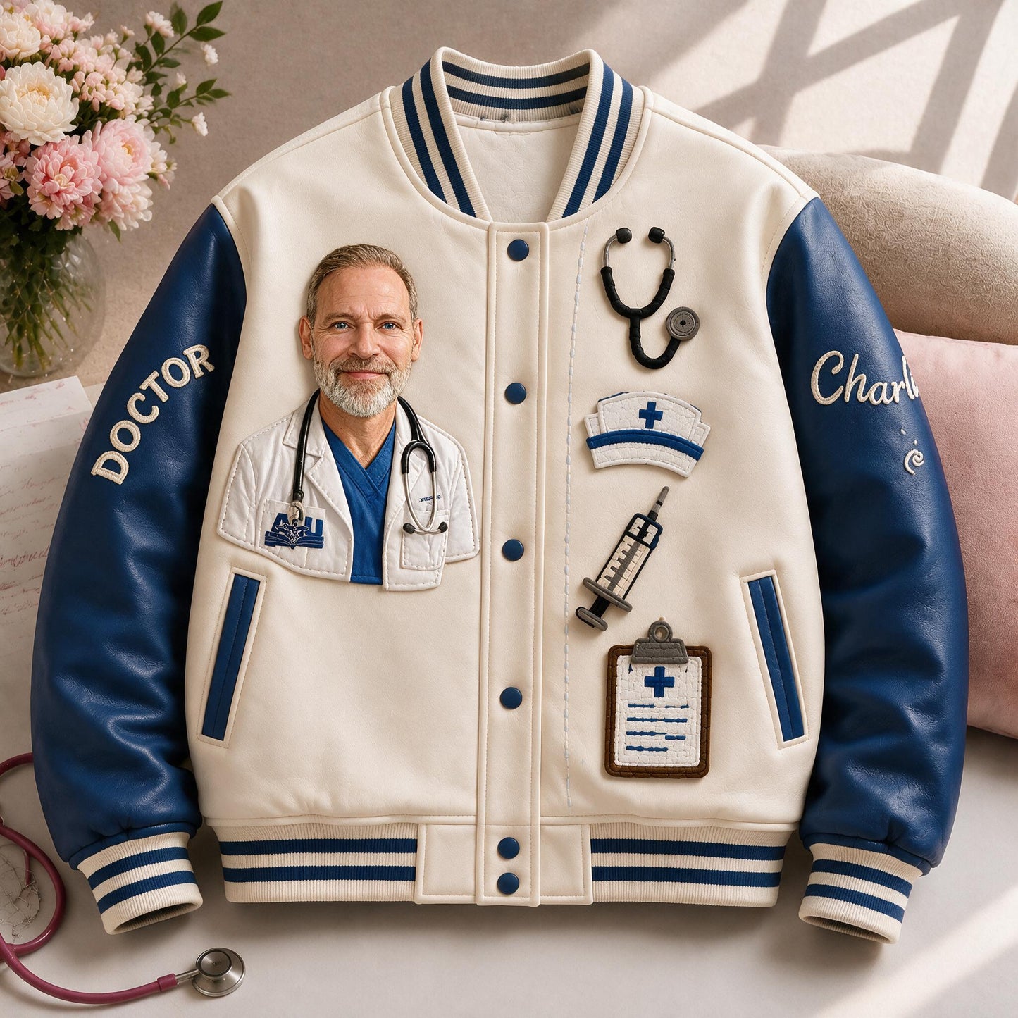 Custom Personalized Older Doctor Varsity Jacket | Thoughtful Appreciation Gift For Medical Professionals Birthday Graduation Casual Outerwear