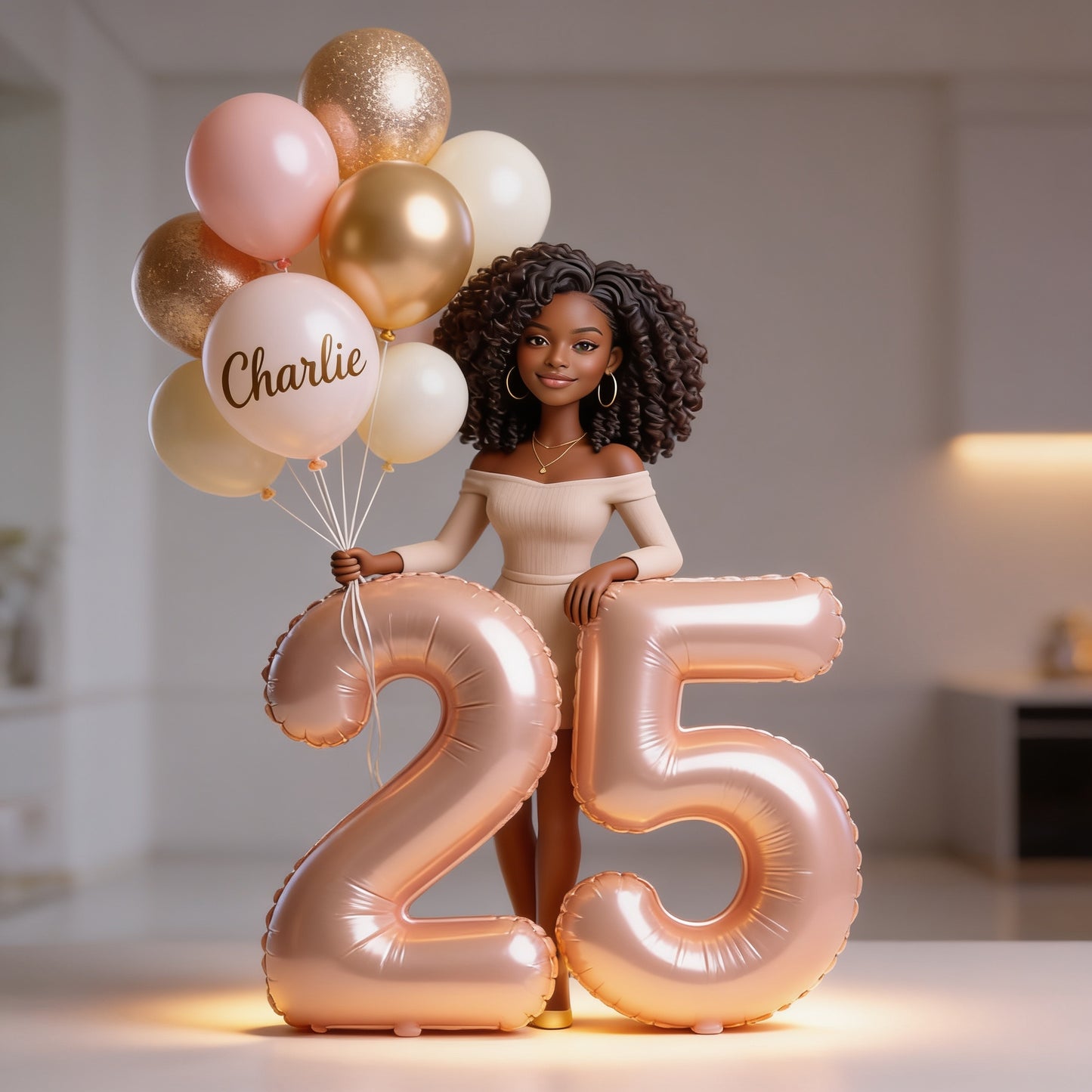 Custom Personalized Birthday Acrylic Plaque - Elegant Adult Black Woman Portrait with Balloons & Custom Age Number, Unique Gift for Her