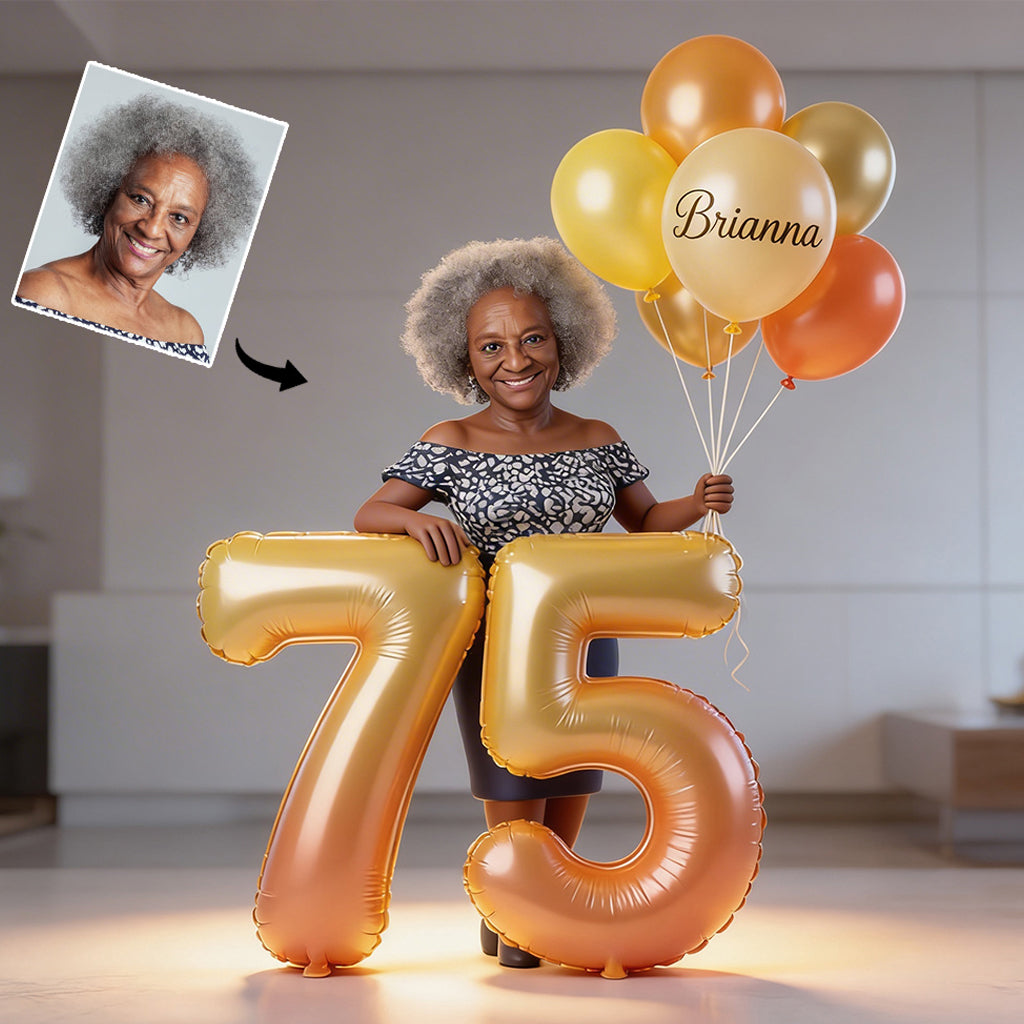 Custom Personalized Birthday Acrylic Plaque - Elegant Adult Black Woman Portrait with Balloons & Custom Age Number, Unique Gift for Her