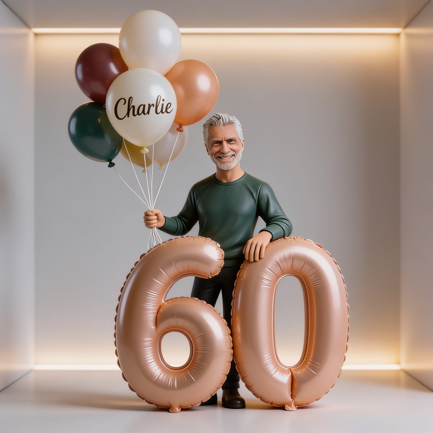Personalized 60th Birthday Custom Shaped Acrylic Plaque, Older Latin Man Portrait with Balloons Unique Milestone Gift for Him