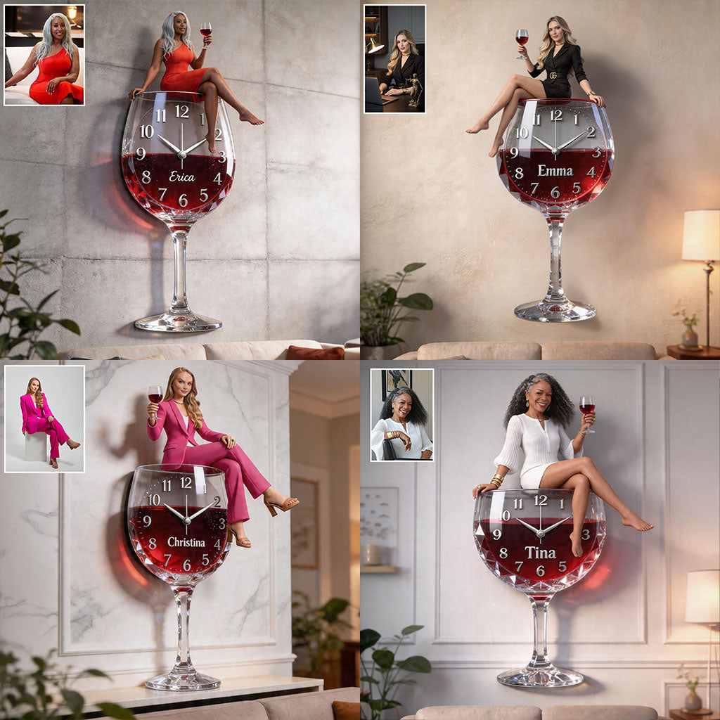 Personalized Wine Glass Shaped Acrylic Wall Clock, Elegant Latina Woman Wine Lover Themed Unique Home Decor Gift