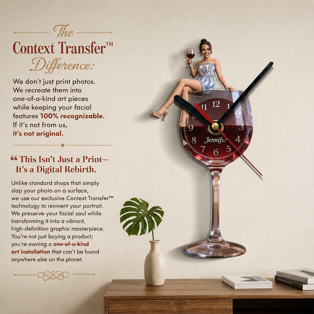 Personalized Wine Glass Shaped Acrylic Wall Clock, Elegant Latina Woman Wine Lover Themed Unique Home Decor Gift