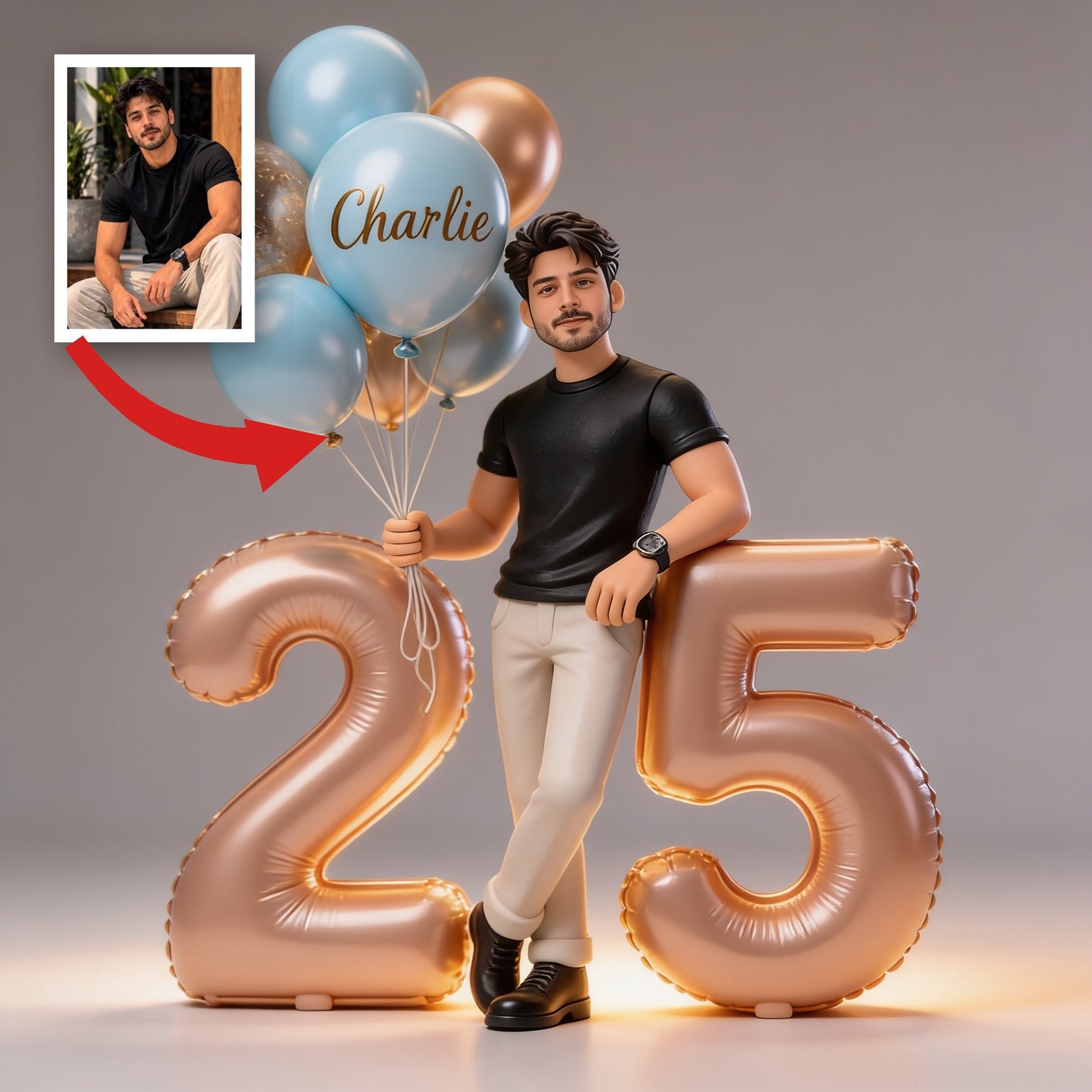 Custom Personalized Adult Latina Man Birthday Balloons & Milestone Age Number Shaped Acrylic Plaque, Unique Gift for Him