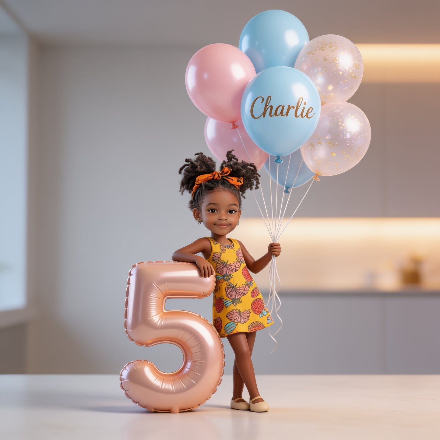 Personalized Custom Shaped Acrylic Plaque, Cute Little Latina Kid with Birthday Balloons & Custom Age Number, Kids Birthday Keepsake Gift