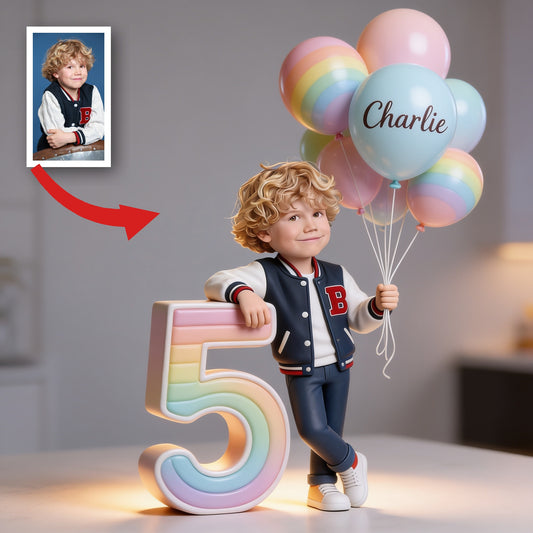 Plaque Acrylique Personnalisée Anniversaire Petit Garçon Latina, Portrait Enfant avec Ballons & Souvenir d'Âge