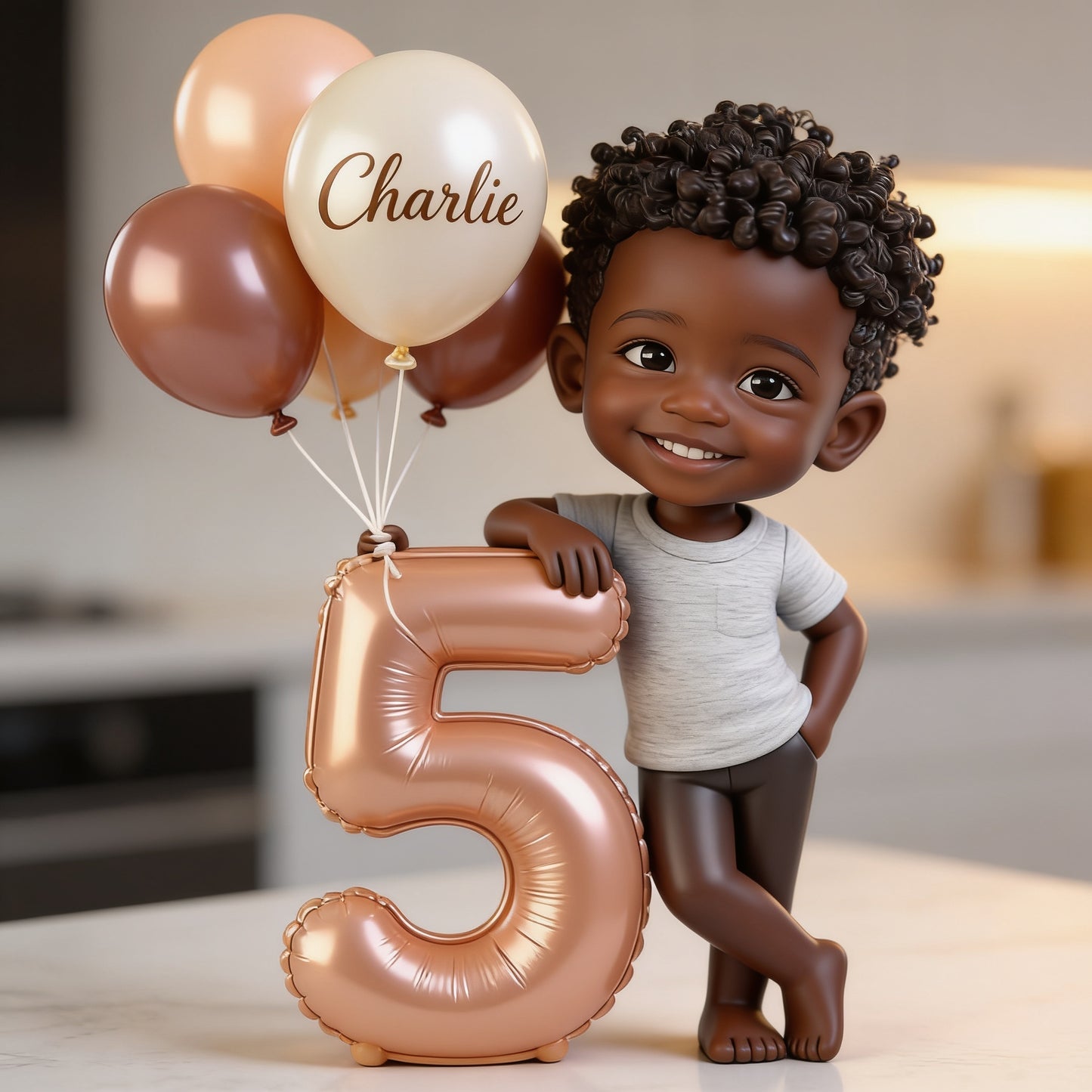 Personalized Cute Little Black Boy Birthday Custom Shaped Acrylic Plaque with Custom Name, Age Number and Balloons, Kids Milestone Gift