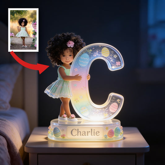 Lampe de Nuit LED Acrylique Personnalisée Fille aux Cheveux Bouclés - Cadeau Enfant