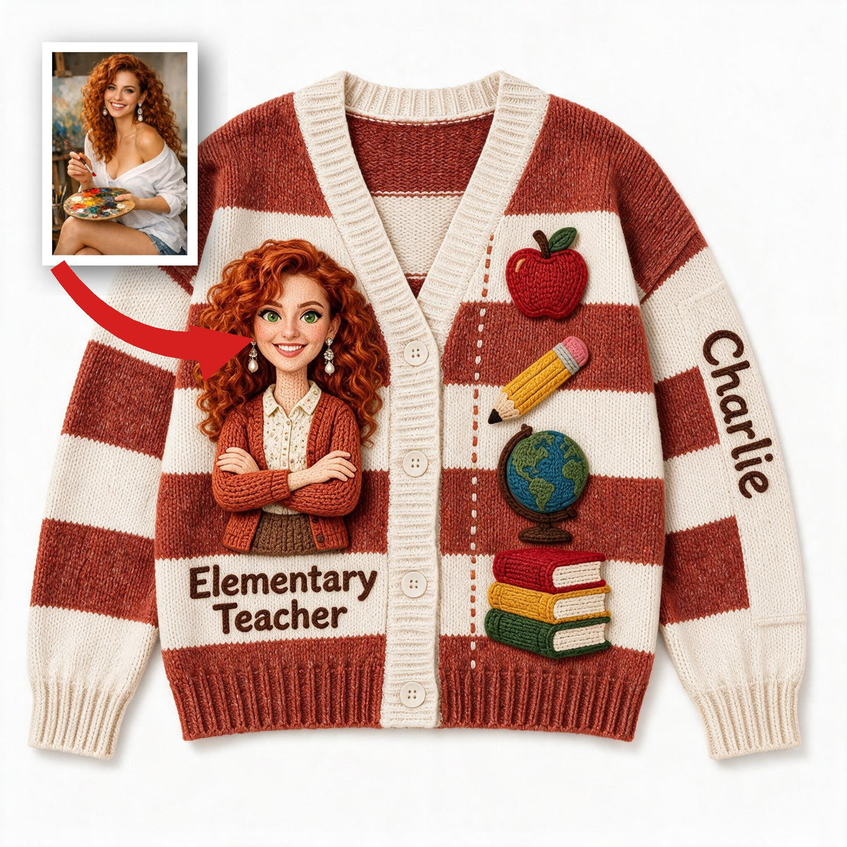 Personalized Female Elementary Teacher Cardigan Sweater, Teacher Appreciation Gift