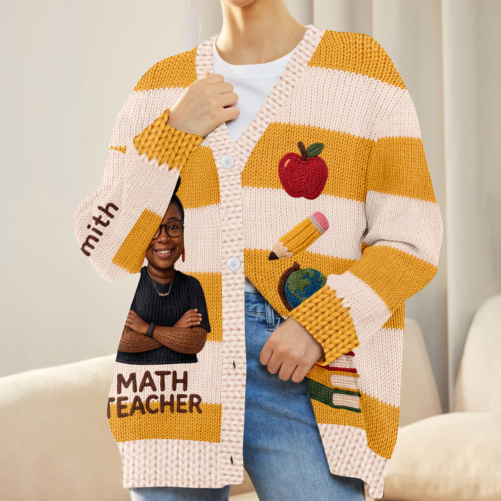 Personalized 2nd Grade Black Woman Teacher Cardigan Sweater Teacher Gift