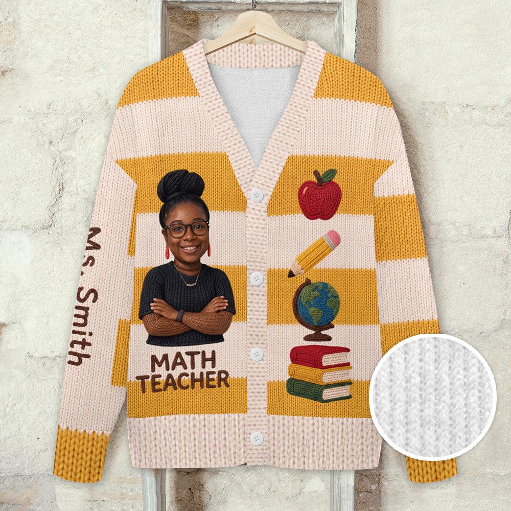 Personalized 2nd Grade Black Woman Teacher Cardigan Sweater Teacher Gift