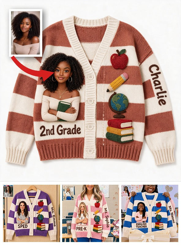 Personalized 2nd Grade Black Woman Teacher Cardigan Sweater Teacher Gift
