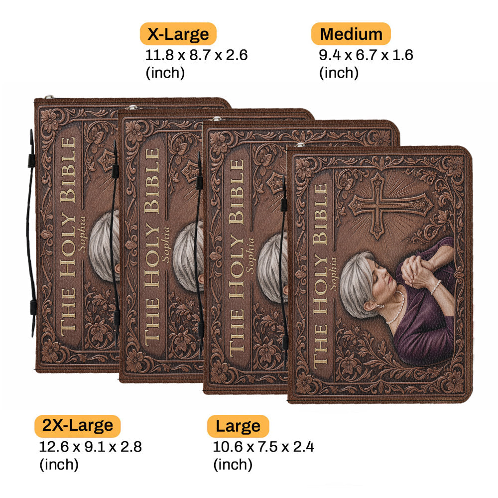 Custom Photo Praying Elderly Black Woman Leather Bible Cover Bag Christian Gift