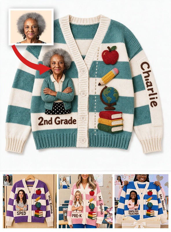 Personalized Older Black Woman Teacher Cardigan Sweater, Custom Teacher Gift