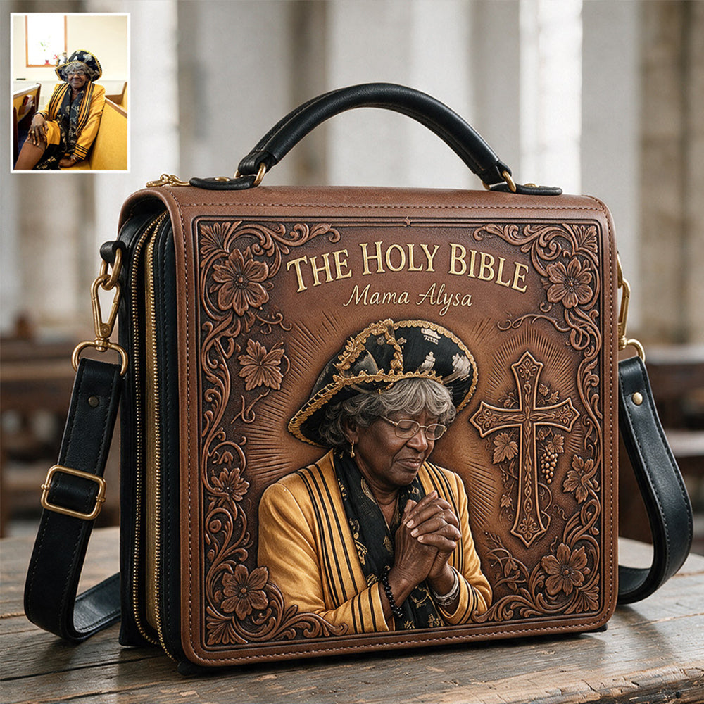 Housse de Bible en Cuir avec Photo Personnalisée Femme Jeune en Prière