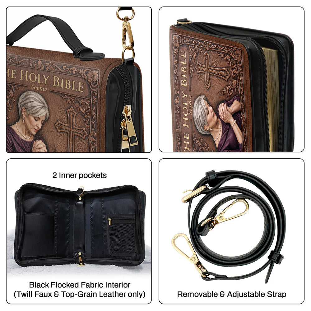 Housse de Bible en Cuir avec Photo Personnalisée Femme Jeune en Prière