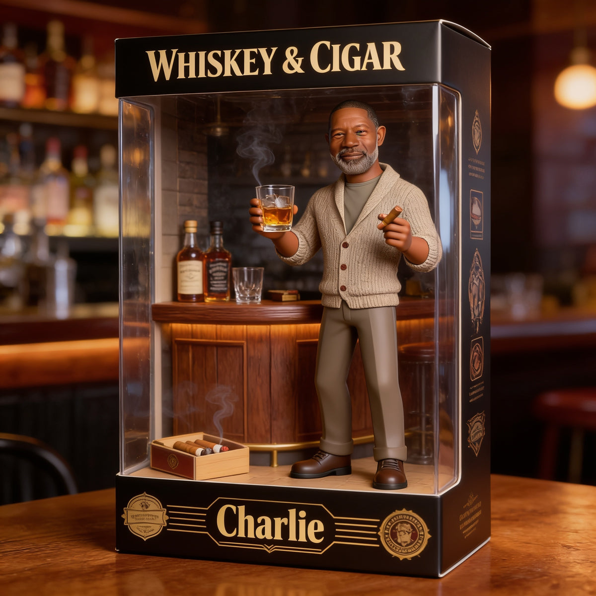 Plaque Acrylique Personnalisée Homme Noir Âgé Whisky & Cigare