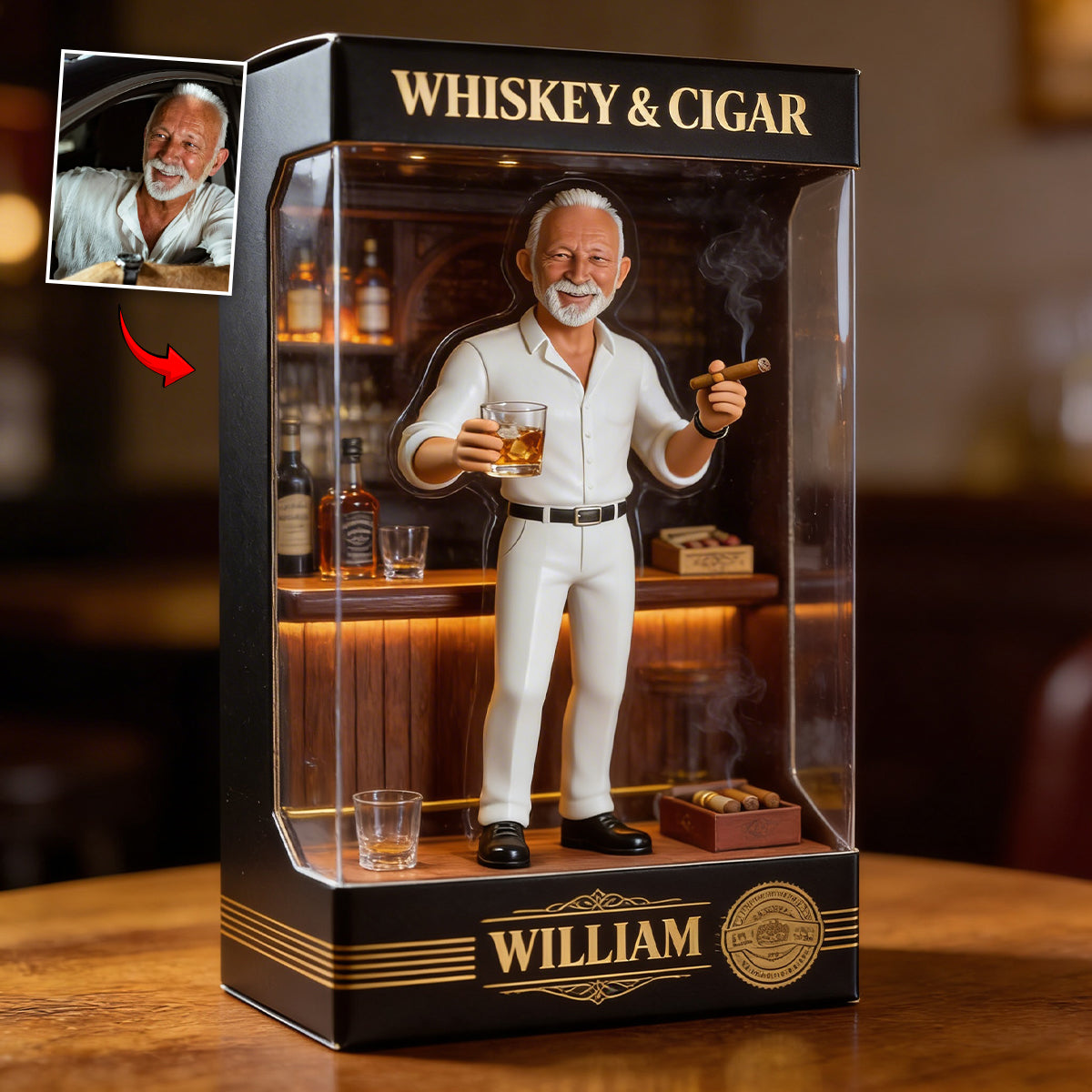 Plaque Acrylique Personnalisée Homme Noir Âgé Whisky & Cigare