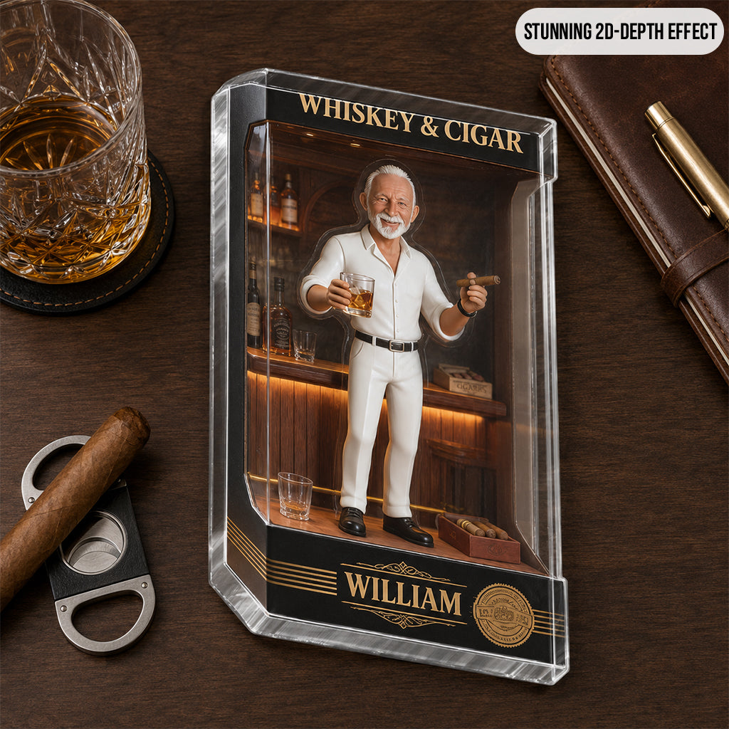 Personalized Whiskey & Cigar Custom Shaped Acrylic Plaque Bar Decor Gift For Men