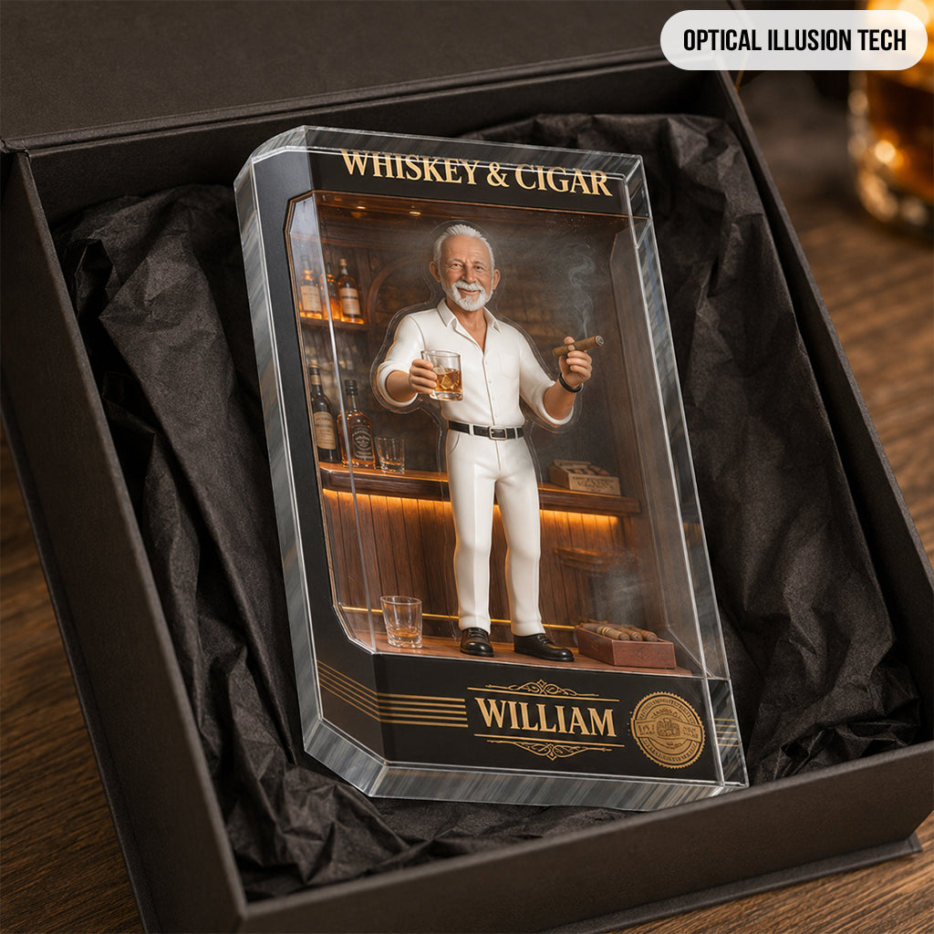Personalized Whiskey & Cigar Character Shaped Acrylic Plaque Home Bar Gift  For Latina Men