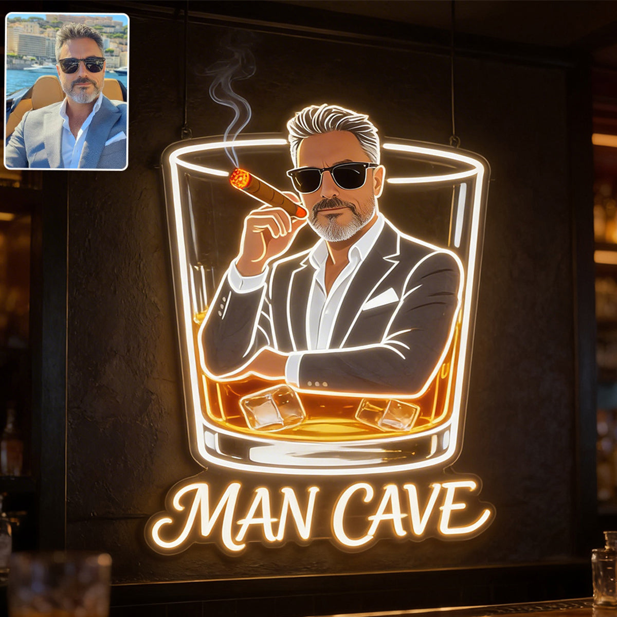 Personalized Whiskey & Cigar Lounge LED Acrylic Sign Home Bar Decor Gift For Older Black Men