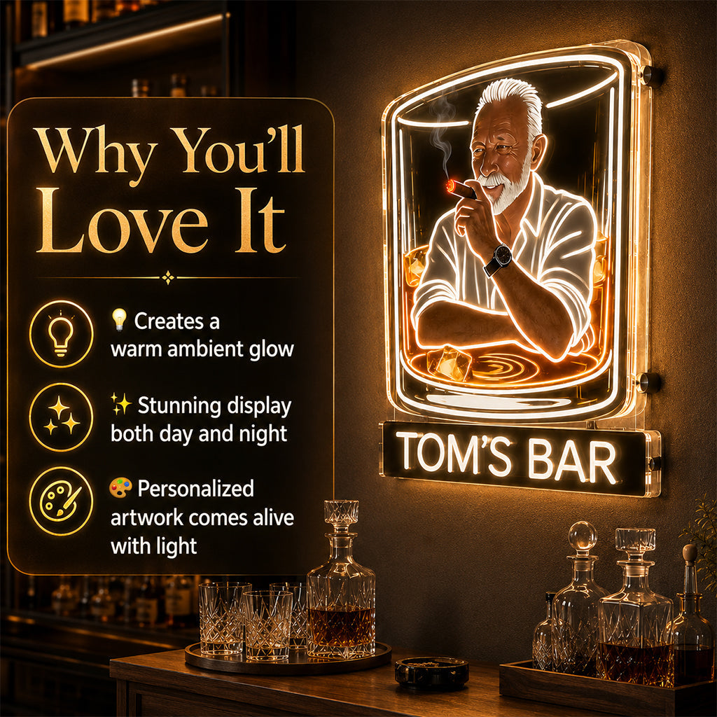Panneau en Acrylique LED Personnalisé pour Bar - Whisky et Cigare