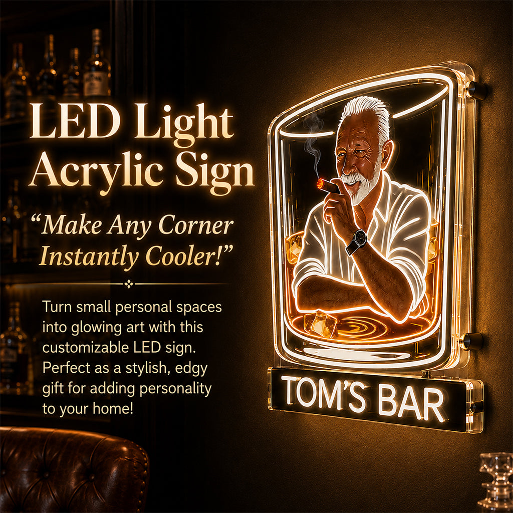 Personalized Whiskey Cigar Bar LED Acrylic Sign Home Bar Decor Gift For Older Men