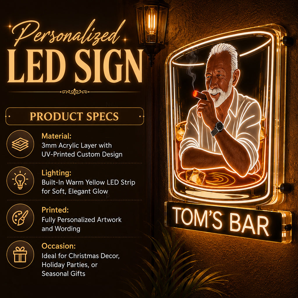 Panneau en Acrylique LED Personnalisé pour Bar - Whisky et Cigare