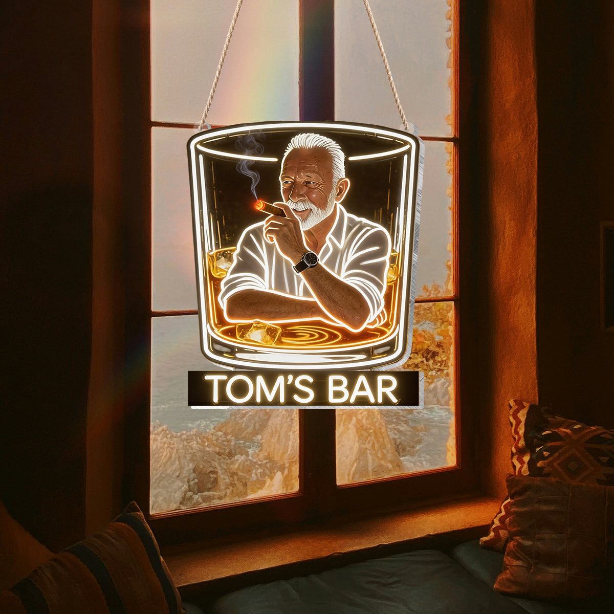 Personalized Whiskey Cigar Bar LED Acrylic Sign Home Bar Decor Gift For Older Men