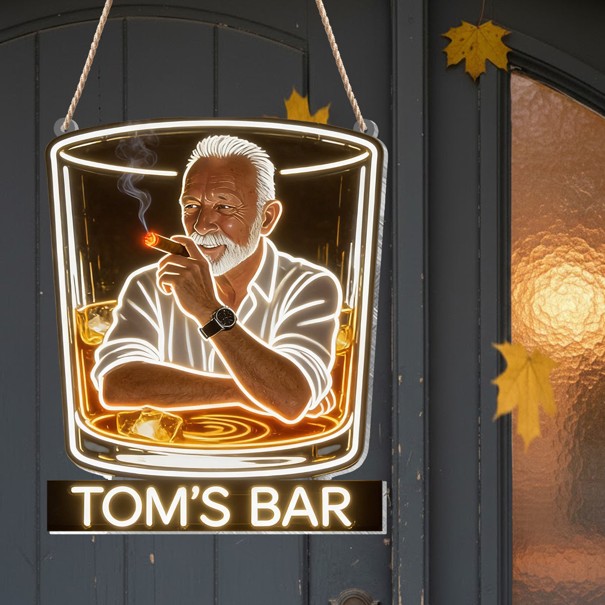 Personalized Whiskey & Cigar Lounge LED Acrylic Sign Home Bar Decor Gift For Older Black Men
