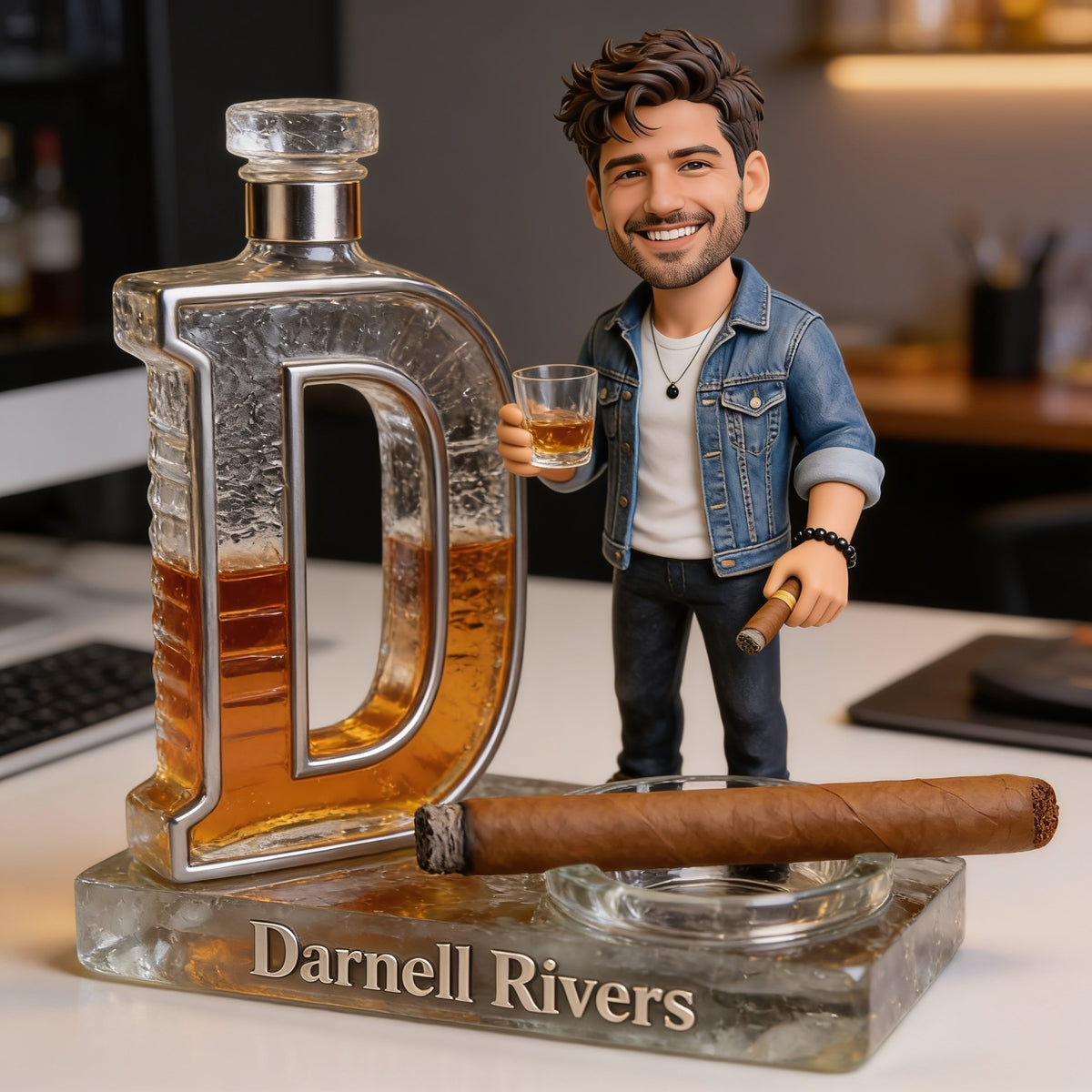 Custom Photo Adult Man Whiskey Cigar Shaped Acrylic Plaque, Unique Mens Gift