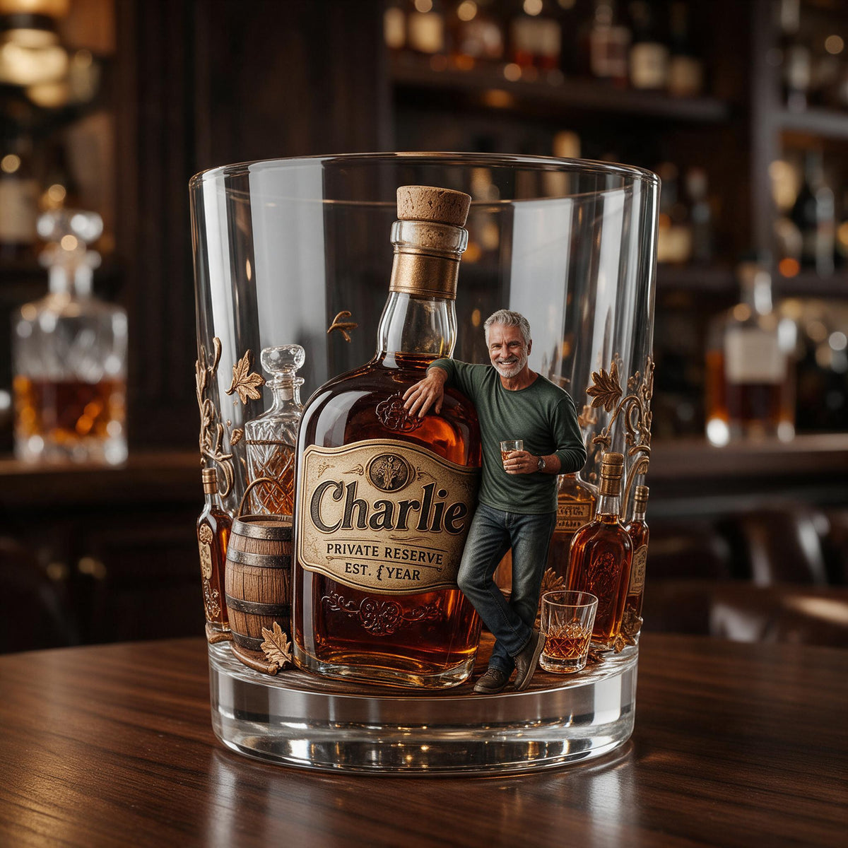 Personalized Smiling Older Man Whiskey Glass Bourbon Gift For Him