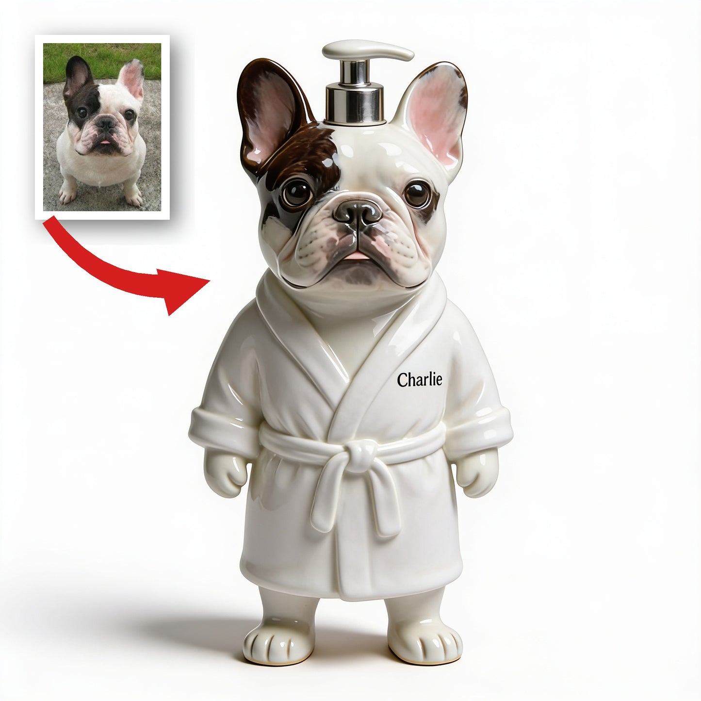 Personalized French Bulldog Bathrobe Soap Dispenser, Pet Lover Bathroom Decor