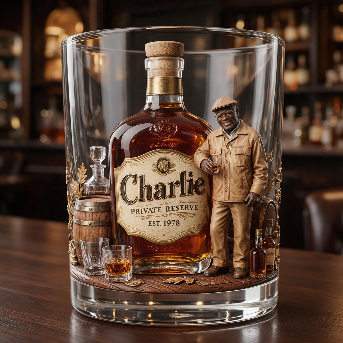 Personalized Older Black Gentleman Whiskey Glass Bourbon Lover Gift