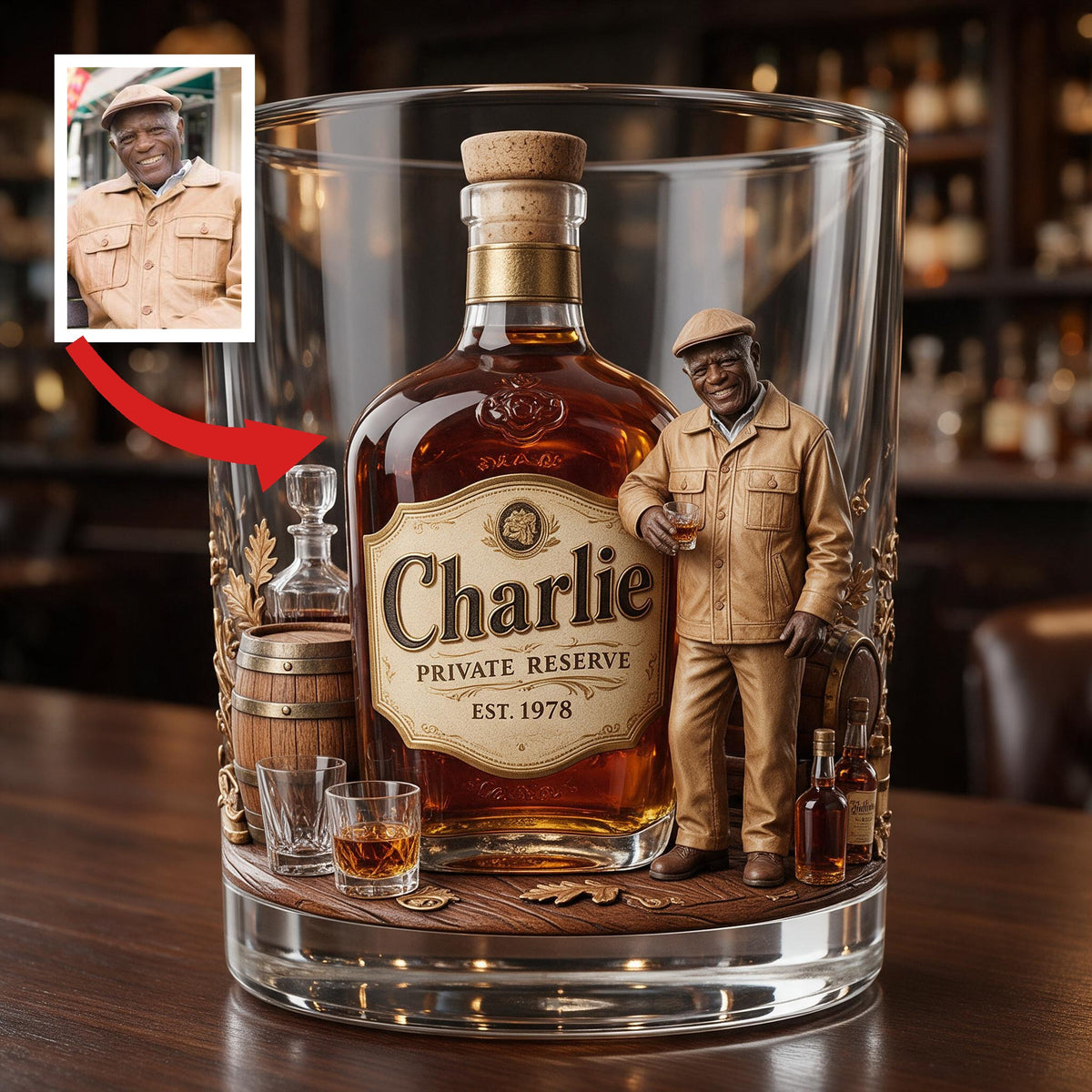 Personalized Older Black Gentleman Whiskey Glass Bourbon Lover Gift