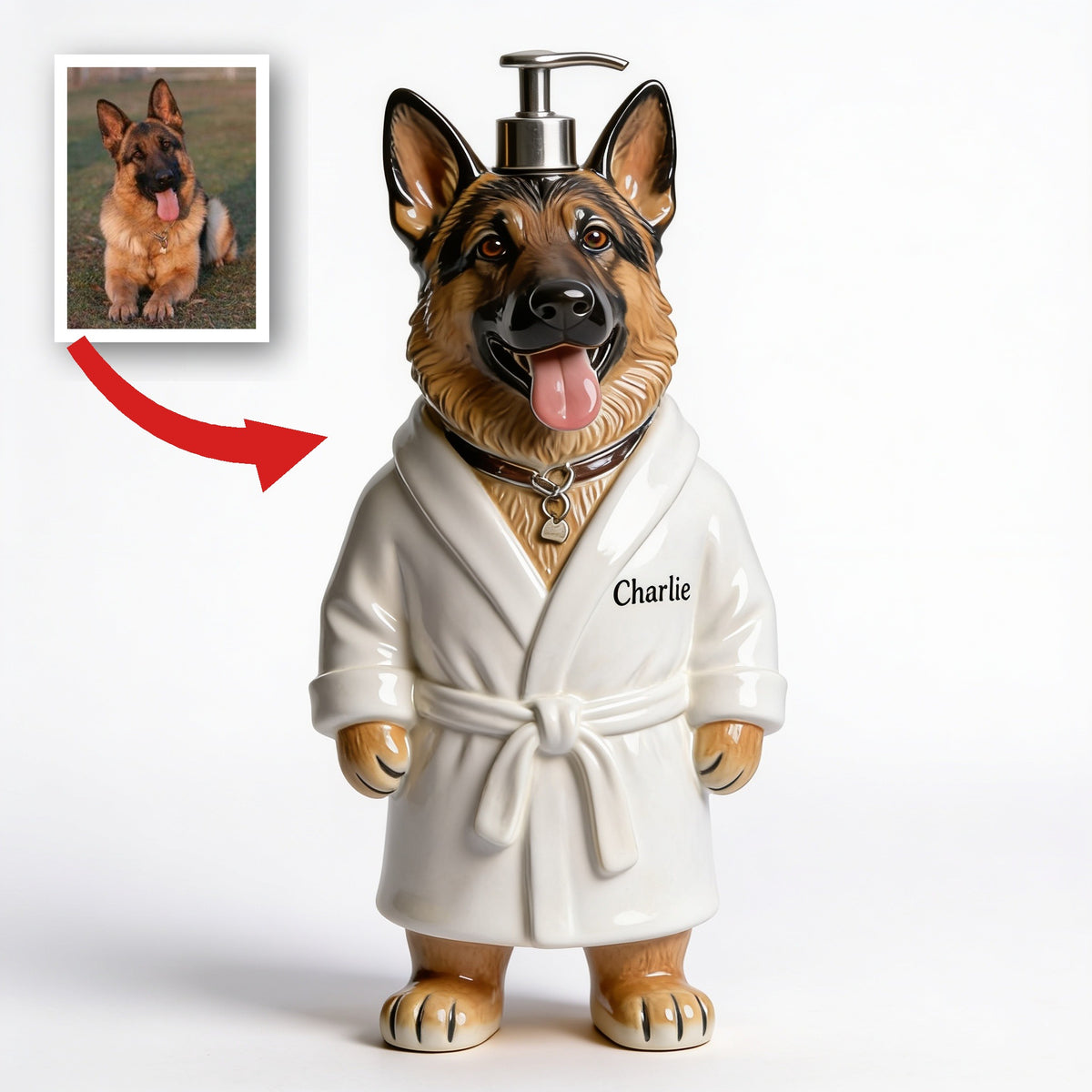 Personalized German Shepherd Bathrobe Soap Dispenser Pet Lover Bathroom Gift