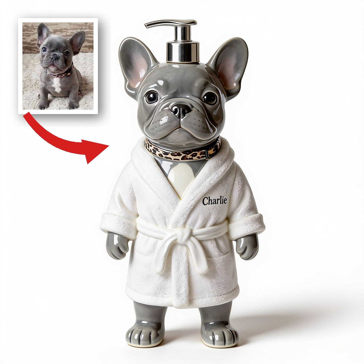 Personalized Grey French Bulldog Soap Dispenser Pet Bathroom Decor